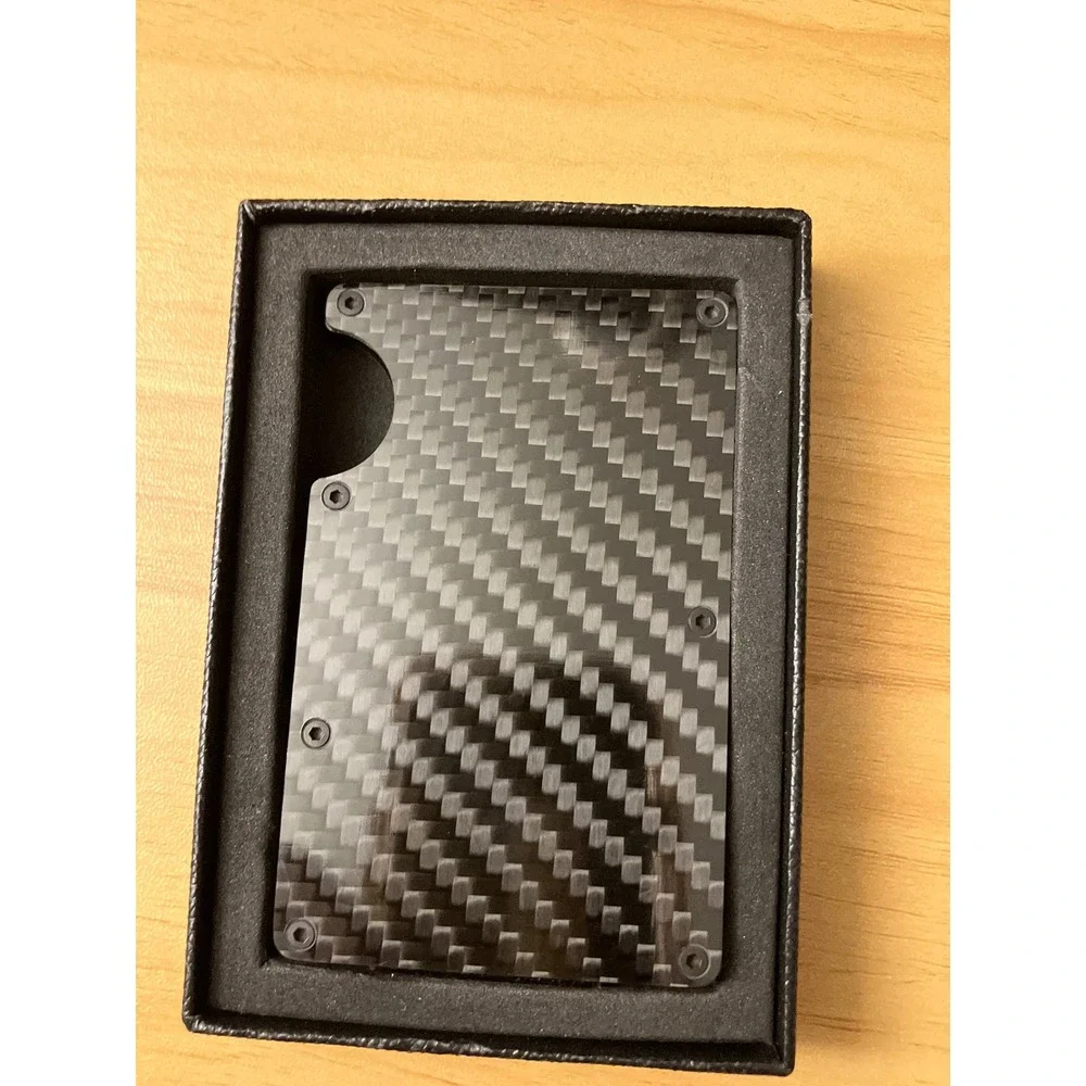 Carbon Fiber Minimalist Wallet with Money Clip RFID Blocking Black Mens Slim